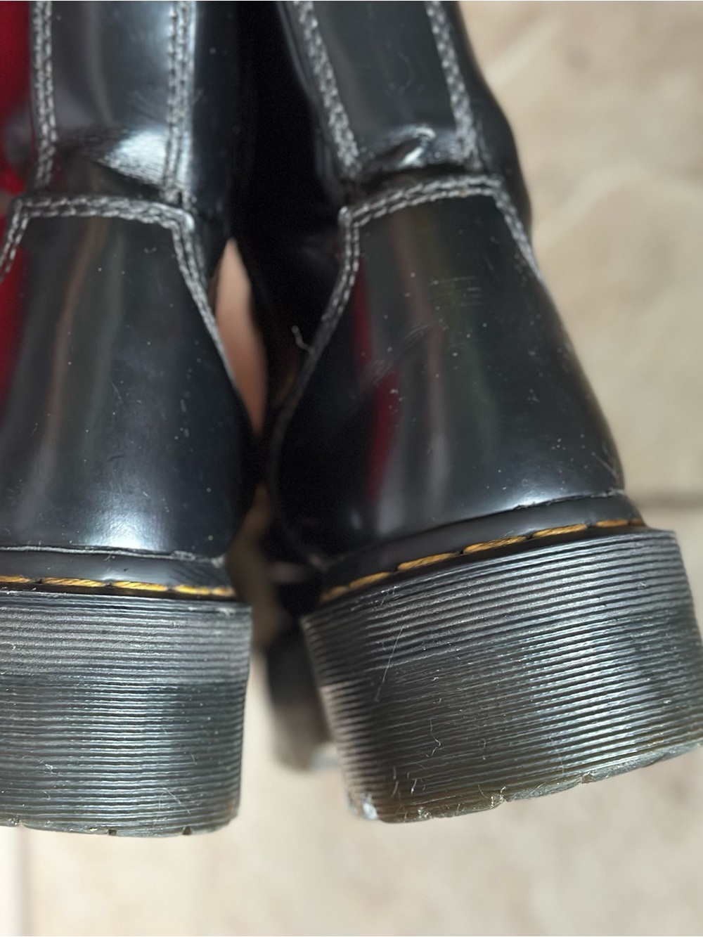 Dr. Martens Jadon Smooth Leather Platform Lace-Up Boots with Yellow Stitching - Picture 3 of 5
